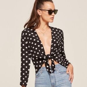 Reformation Polka Dot Tie-Front Blouse